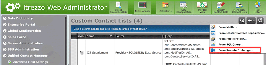 Choosing a contact source for an Outlook contact folder 