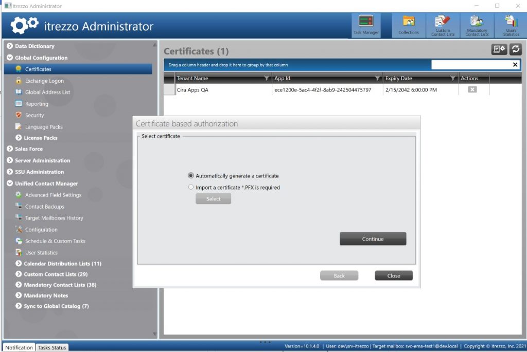 Creating a certificate with itrezzo