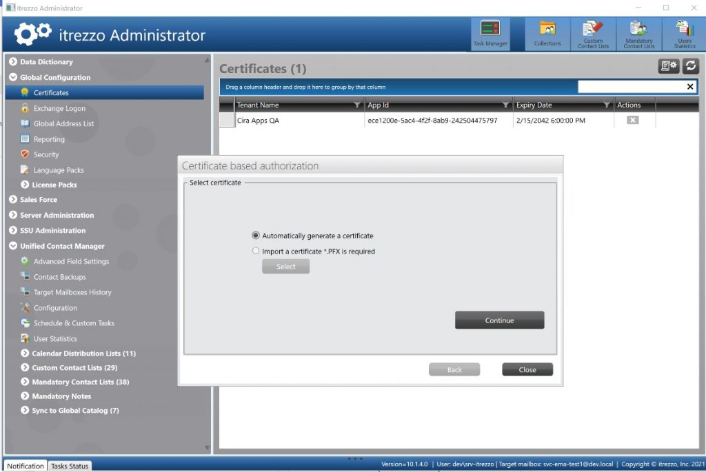 Creating a certificate with itrezzo